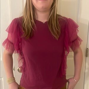 Anthropologie Pilcro Plum colored Ruffled Short Sleeve Blouse